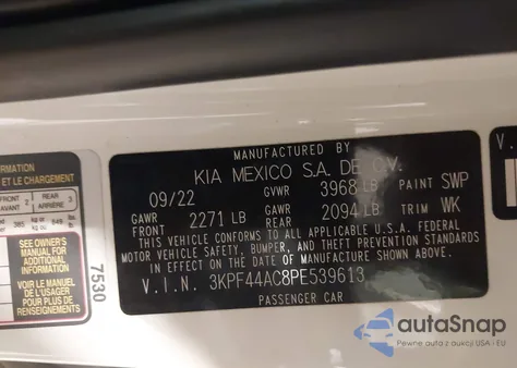 2023 Kia Forte Gt z USA, uszkodzony, nr VIN 3KPF44AC8PE539613